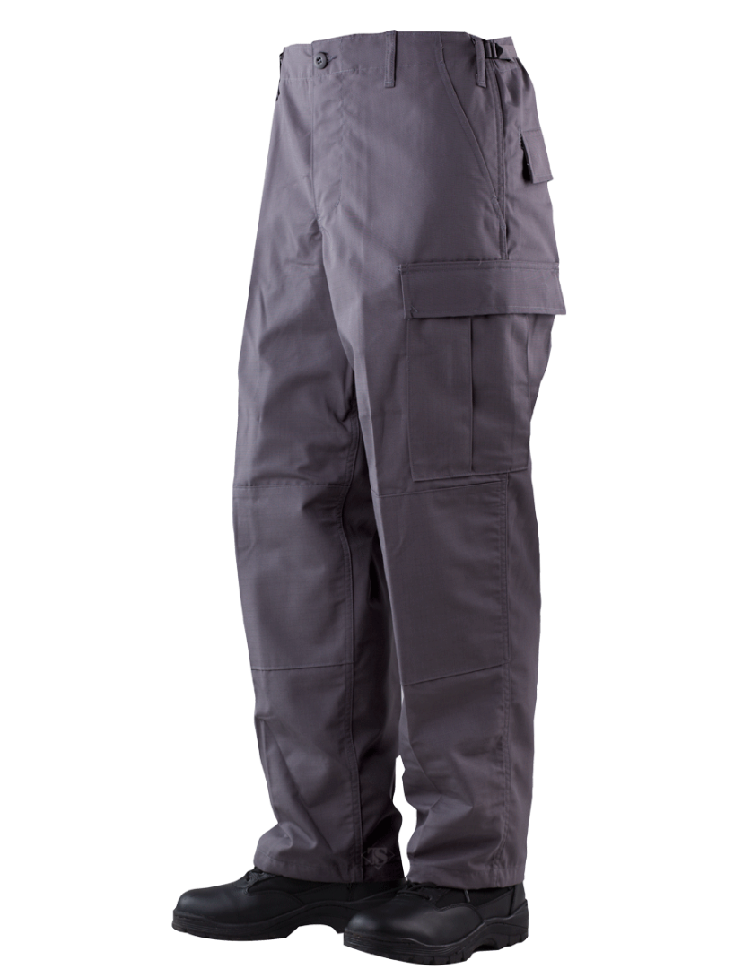 TRU-SPEC BDU Pants in gray, featuring cargo pockets and durable design for military and tactical use.